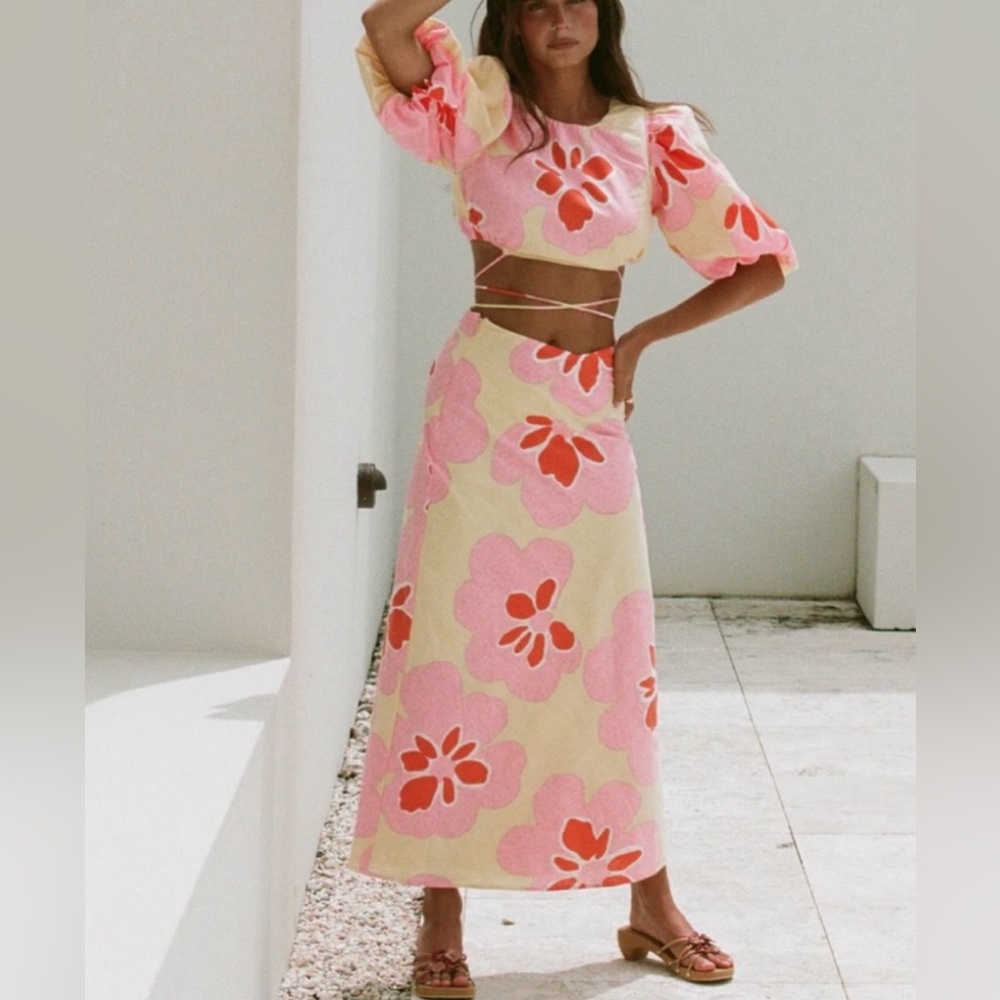 Floral Pink and Yellow Women's Skirt Set